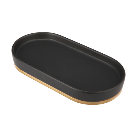 Scandi Oblong Tray With Bamboo Base - Black 