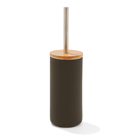 Toilet Brush Holder with Bamboo - Black | Kmart