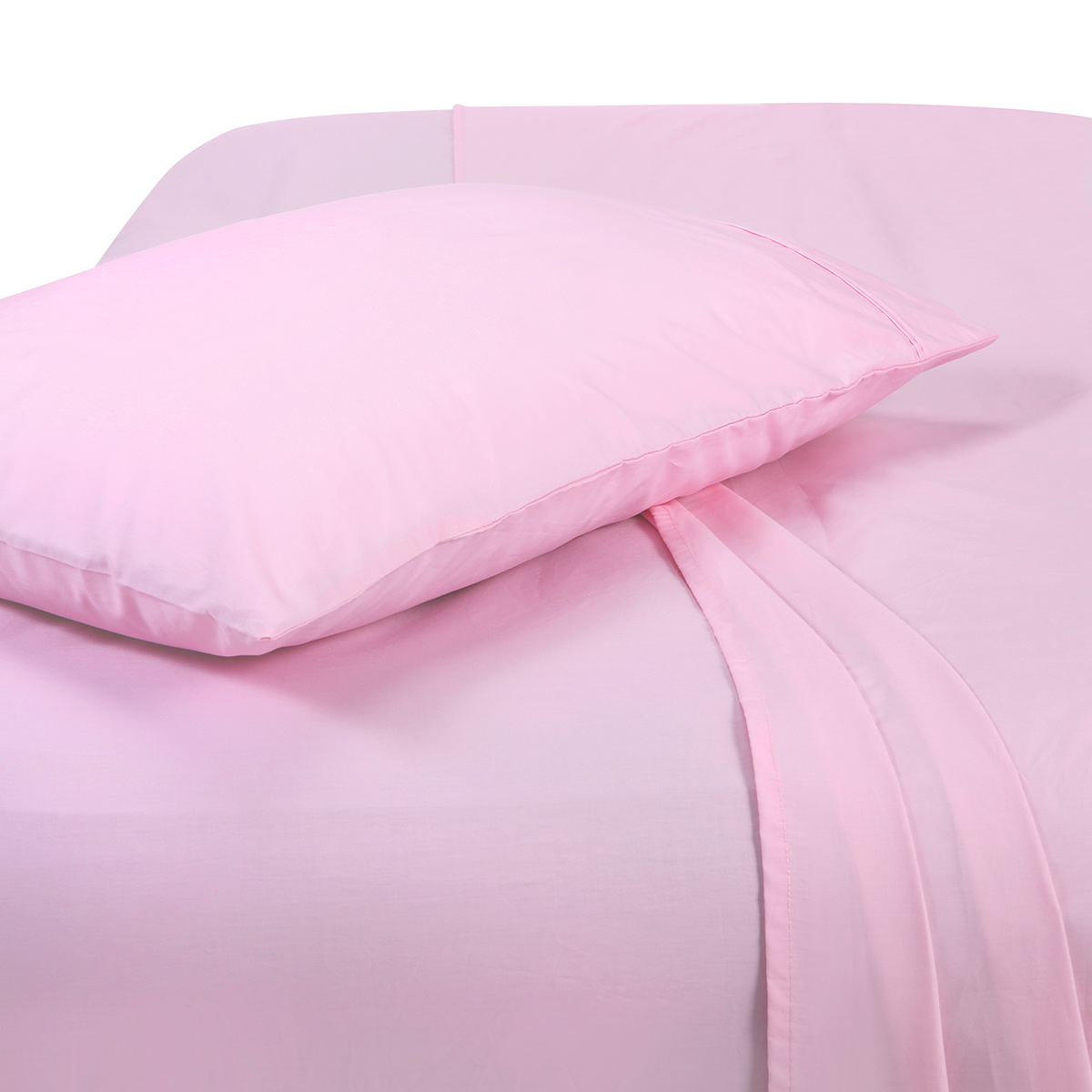 Plain Dyed Cotton Fitted Sheet Set Single Bed, Pink Kmart