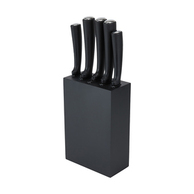 grey knife set and block