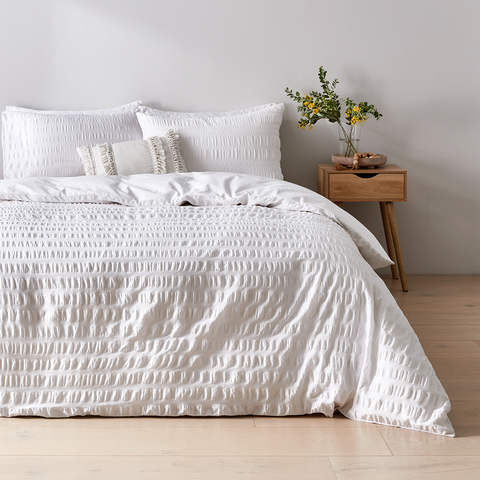 Amity Seersucker Quilt Cover Set - King Bed, White | Kmart