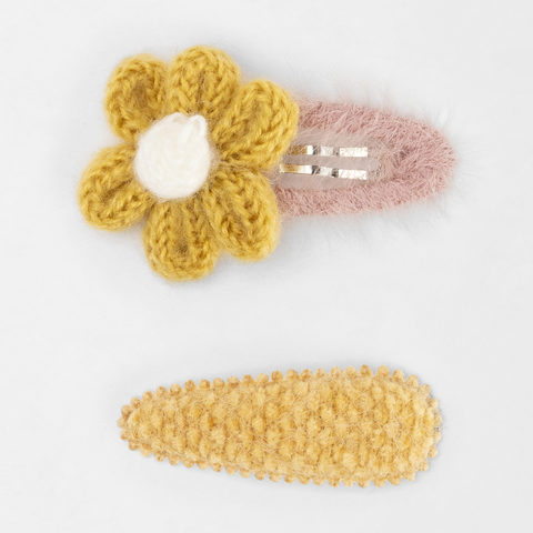 2 Pack Knit Crochet Flower Hair Clips - Yellow | Kmart