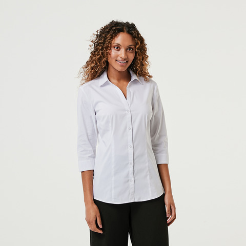 Workwear 3 4 Sleeve Basic Shirt Kmart - black biker girl shirt w collar bottom roblox