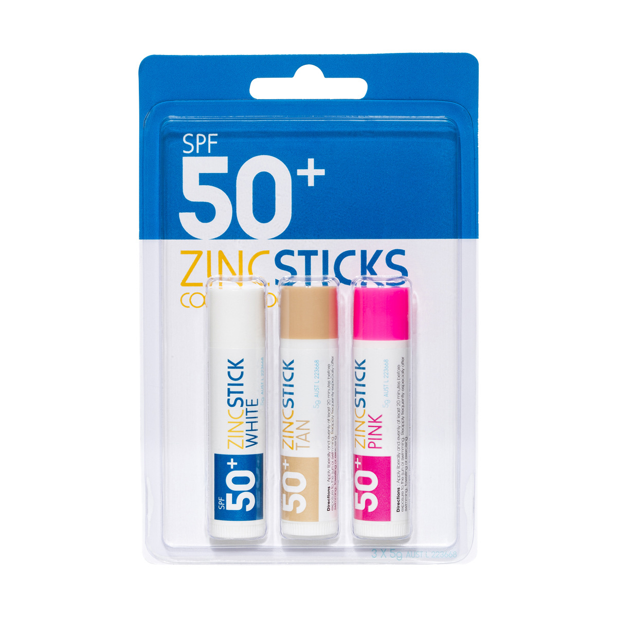 3 Pack SPF 50+ Coloured Zinc Sticks Kmart